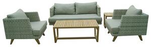 Persoon 4-dielna ratanová sedacia zostava Arosa, Persoon, 2x nízke kreslo + 1x 2-miestna sedačka + konferenčný stolík 110x60 cm, umelý ratan bielo-sivý, teak, vrátane podsedákov Olefin, rýchloschnúca pena