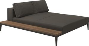Gloster Posteľový diel 2-miestny pravostranný/ľavostranný s odkladacím teakovým stolíkom Grid, Gloster, 180x180x85 cm, rám hliník farba meteor, sedáky kat. B farba podľa vzorkovníka
