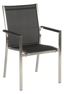 Stern Nerezové stohovateľné jedálenské kreslo Cardiff, Stern, 57x61x92 cm, rám nerez, výplet textilén striebornočierny (silver grey), podrúčky šedočierne (anthracite)
