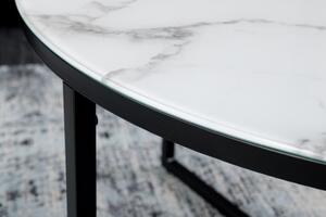 Dizajnový konferenčný stolík Latrisha 80 cm biely - vzor mramor