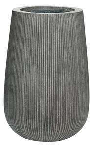 Pottery Pots Vonkajší kvetináč okrúhly Patt high S, Dark Grey (farba tmavosivá, zvislé pruhy), kolekcia Ridged, materiál Ficonstone, priemer 29 cm x v 43 cm, objem cca 24 l