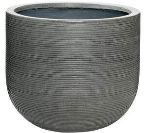 Pottery Pots Vonkajší kvetináč okrúhly Cody L, Dark Grey (farba tmavosivá, vodorovné pruhy), kolekcia Ridged, materiál Ficonstone, priemer 42 cm x v 37 cm, objem cca 45 l