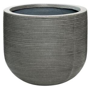 Pottery Pots Vonkajší kvetináč okrúhly Cody M, Dark Grey (farba tmavosivá, vodorovné pruhy), kolekcia Ridged, materiál Ficonstone, priemer 35 cm x v 31 cm, objem cca 26 l