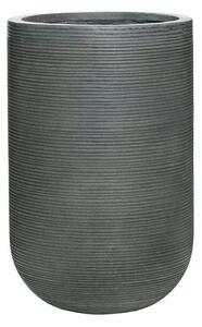 Pottery Pots Vonkajší kvetináč okrúhly Cody high M, Dark Grey (farba tmavosivá, vodorovné pruhy), kolekcia Ridged, materiál Ficonstone, priemer 35 cm x v 55 cm, objem cca 49 l