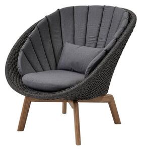 Cane-line Nízke kreslo Peacock, Cane-line, 91x93x87 cm, nohy teak, rám hliník, výplet lanko Soft Rope dark grey, bez podušiek