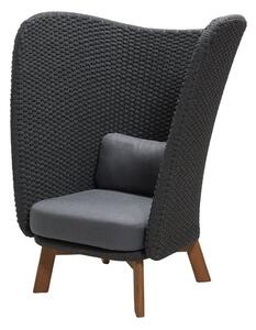Cane-line Nízke kreslo s vysokou zadnou opierkou Peacock, Cane-line, 102x89x126 cm, nohy teak, výplet lanko Soft Rope dark grey, sedáky vonkajšia látka Natté grey