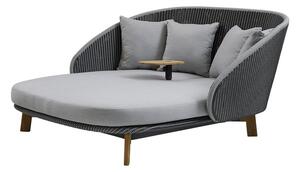 Cane-line Denná posteľ Peacock, Cane-line, 219x199x97 cm, nohy teak, rám hliník, výplet umelý ratan farba grey/light grey, vankúše vonkajšia látka Natté light grey, s odkladacím stolíkom