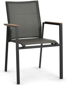 Diphano Hliníkové stohovateľné jedálenské kreslo s teakovou opierkou Selecta, Diphano, 57x62x88 cm, rám hliník farba šedočierna (lava), výplet Batyline farba tmavohnedá (cafe), opierky teak