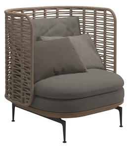 Gloster Nízké kreslo s vysokou opierkou Mistral, Gloster, 98x94x102 cm, rám teak a lakovaný hliník farba Meteor, výplet umelý ratan farba Koala, vrátane sedáka a oporných vankúšov, vonkajšia látka kat. B