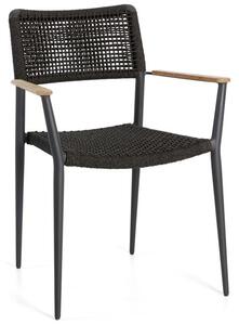 Diphano Jedálenské kreslo Ray, Diphano, 59x60x85 cm, rám hliník farba čierna (black), výplet lanko farba sivá (graphite), podrúčky teak