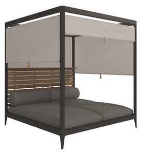 Gloster Veľká vonkajšia posteľ so tienením Cabana, Gloster, 212x212x234 cm, rám hliník farba meteor, zadná časť teakové lamely, sedáky kat. B farba podľa vzorkovníka