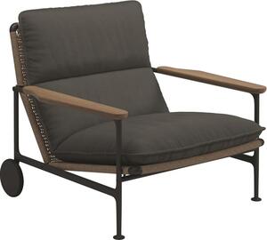 Gloster Nízké kreslo s kolieskami Zenith, Gloster, 93x93x83 cm, rám hliník farba meteor, podrúčky teak, výplet umelý ratan farba wheat, sedáky vonkajšia látka kat. B farba podľa vzorkovníka
