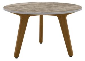 Manutti Nízky stolík Torsa, Manutti, okrúhly priemer 60x35 cm, rám teak, doska keramika 12 mm, dekor fossil
