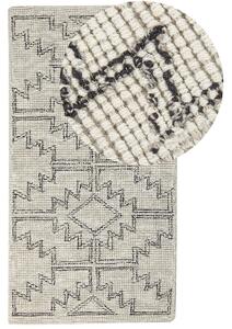 Koberec béžový a čierny vlnený 80 x 150 cm s geometrickým vzorom ručne všívaný boho dizajn obývacia izba spálňa