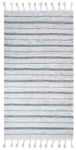 Koberec biely a sivý 80 x 150 cm pruhovaný vzor so strapcami moderná obývacia izba spálňa