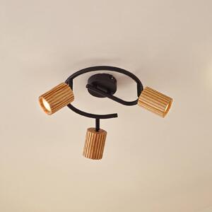 Lindby Stropné bodové svetlo Stralino, 3-pl., Ø31cm, drevo, GU10, Svetlé drevo, Chodba, Drevo, Moderný, Stropné svetlo