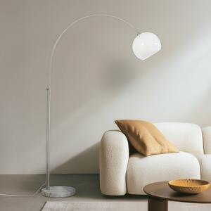 Lindby Oblúkové svietidlo Alverton, biela/nikel, sklo, 197 cm, Biela / opálová, Obývacia izba / jedáleň, kov, Moderný, Oblúková stojaca lampa