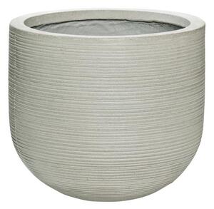 Pottery Pots Vonkajší kvetináč okrúhly Cody M, Light Grey (farba svetlosivá, vodorovné pruhy), kolekcia Ridged, materiál Ficonstone, priemer 35 cm x v 31 cm, objem cca 26 l
