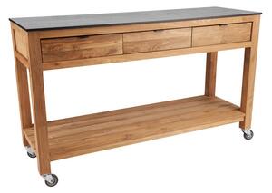 Stern Príborník Hilda, Stern, 150x50x91 cm, rám starý teak, doska HPL, Cement svetlý, vrátane koliesok a 3 zásuviek