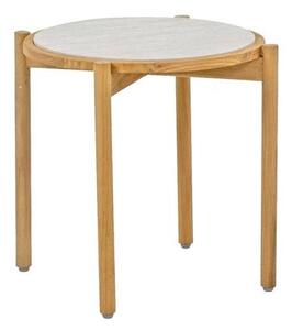 Apple Bee Odkladací stolík St Lucia Teak, Apple Bee, okrúhly 55x49 cm, rám teak, doska keramika dekor Travertino white