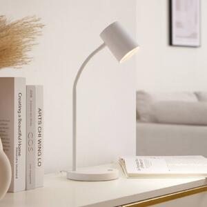 Stolná lampa Lindby Radka, biela, plast, GU10, ohybné rameno, Biela / opálová, Pracovňa / Kancelária, Plast, Moderný, Stojacie svietidlo