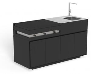 Talenti Kuchynský modul s plynovým grilom a drezom Tikal, 160x60x90 cm, čierne lakované dvierka, keramická doska sivá (bez rozširujúcich prvkov)