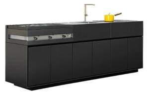 Talenti Kuchynský modul s plynovým grilom, drezom a pracovnou doskou Tikal, Talenti, 240x60x90 cm, čierne lakované dvierka, keramická doska svetlosivá