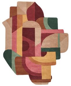 Koberec viacfarebný vlnený nepravidelný tvar geometrický vzor 160 x 200 cm retro štýl obývacia izba