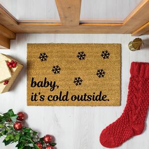 Čierna rohožka z prírodného kokosového vlákna Artsy Doormats Baby It's Cold Outside, 40 x 60 cm