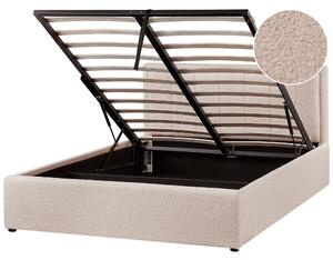 Posteľ s úložným priestorom béžová buklé čalúnenie 140 x 200 cm s čelom moderný štýl spálňa