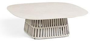 Jati Kebon Konferenčný stolík Cala, Jati Kebon, oválny 95x95x32 cm, hliník farba dune mat, výplet lanko farba linen, doska keramika Chianca