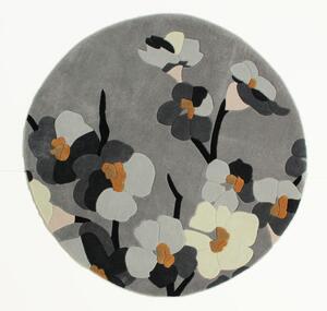 Flair Rugs koberce Ručne všívaný kusový koberec Infinite Blossom Grey / Ochre kruh Rozmery koberca: 135x135 kruh
