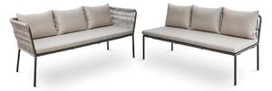 Stern Jedálenská rohová zostava Marla 2-dielna 253x198 cm, Stern, 1x lavica s podrúčkami + 1 x lavica bez podrúčok, rám hliník antracite, výplet lanko Salt, sedáky 100% akryl Grey Brown