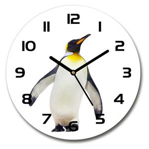 Sklenené nástenné hodiny okrúhle Tučniak