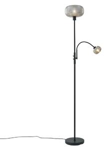 Dizajnová stojacia lampa čierna s dymovým sklom 2-svetlá - Brianna