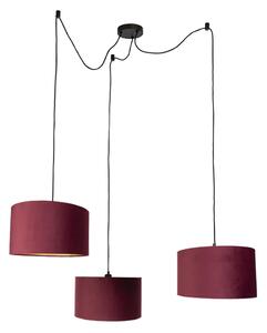 Závesná lampa čierna s červeným tienidlom a zlatým interiérom 35cm 3-svetlá - Cava