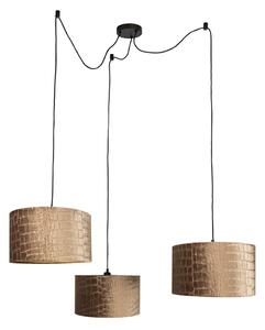 Závesná lampa čierna s tienidlom s krokodílím vzorom a zlatým interiérom 35 cm 3-svetlá - Cava