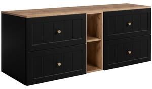GUSTO čierny B140DC závesná skrinka pod umývadlo 140 cm