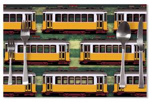 Sablio Prestieranie Lisabonské historické električky Zelený Pattern: 40x30cm