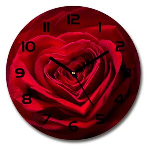 Sklenené hodiny okrúhle Červená ruža srdce