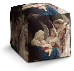 Sablio Taburet Cube Panna s anjelmi - William-Adolphe Bouguereau - 40x40x40 cm