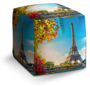 Sablio Taburet Cube Paríž Eiffelova veža Flowers - 40x40x40 cm