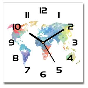 Sklenené nástenné hodiny štvorec Mapa sveta