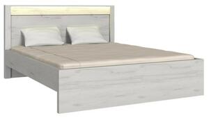 Manželská posteľ s roštom a LED osvetlením 160x200 CHALAPATA - dub kraft biely