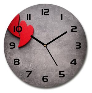 Sklenené nástenné hodiny okrúhle Červená srdce