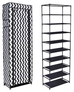 ViaDomo Via Domo - Látková šatníková skriňa Arno - zebra - čierna / biela - 57x172x29 cm