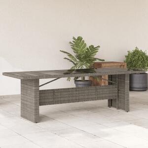 Záhradný stôl so sklenenou doskou sivý 240x90x75 cm polyratan