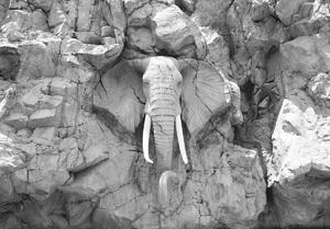 Fototapeta - Slon vytesaný v skalách - sivý (254x184 cm)