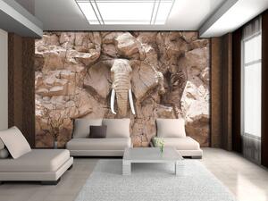 Fototapeta - Slon vytesaný v skalách - béžový (152,5x104 cm)