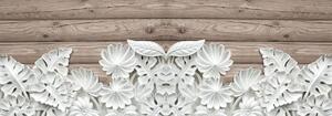 Fototapeta - Alabastrovo biele kvety na drevených doskách (152,5x104 cm)
